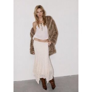 Vintage Tissavel France Faux Fur Coat Tan Brown Shawl Collar Glam Mob Wife M L